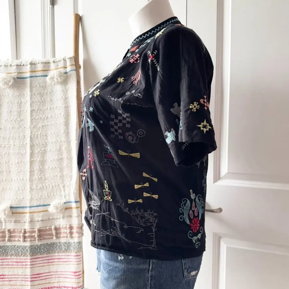 Johnny Was Pete & Greta Seraphina Black Embroidered Short Sleeve Top Women’s XS - Picture 5 of 10